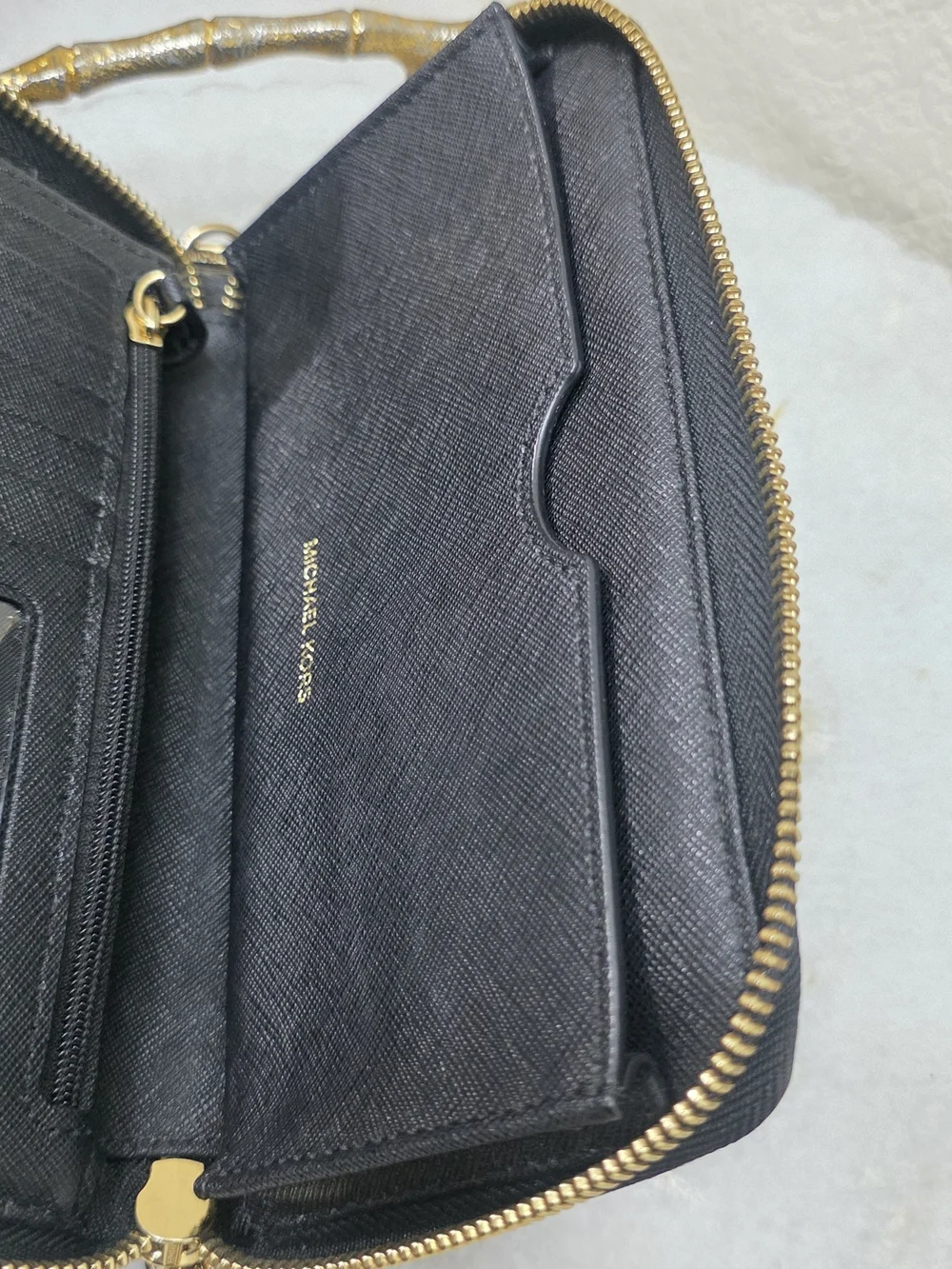 Michael Kors Jet Set Perforated Continental Wristlet Wallet Black Gold